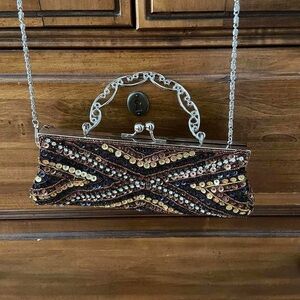 Elegant Sequin Clutch Bag - Black and Silver